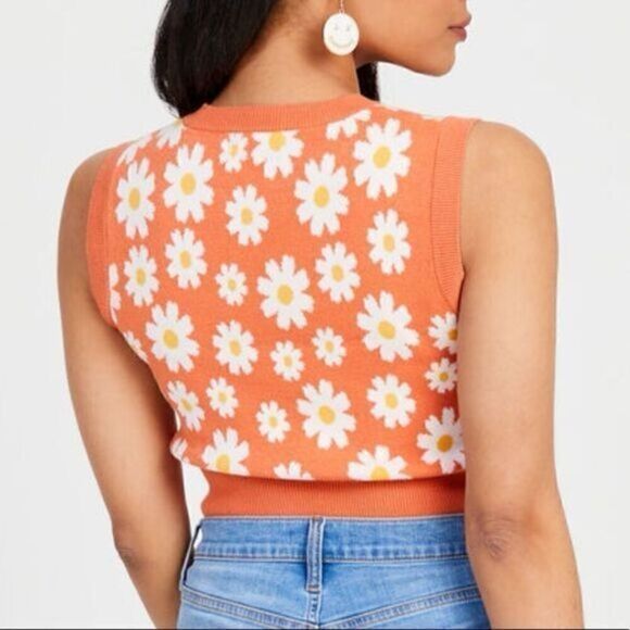 Altard State Orange Floral Sweater Vest Size Large - Picture 2 of 7